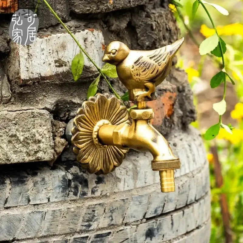 Antique bird brass wall mount garden faucet garden decor