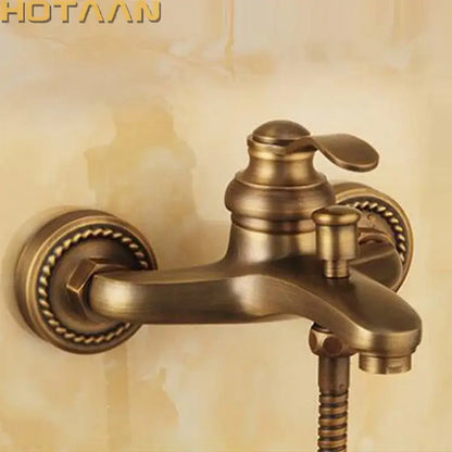Antique brass hand held shower head kit bathroom ornate faucet
