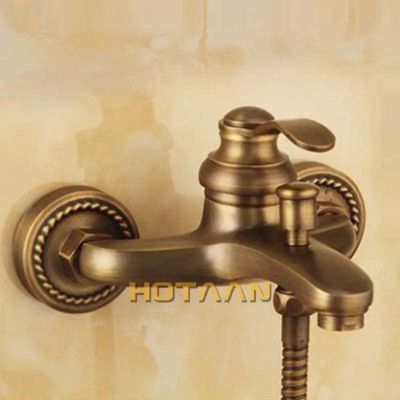 Antique brass hand held shower head kit bathroom ornate faucet