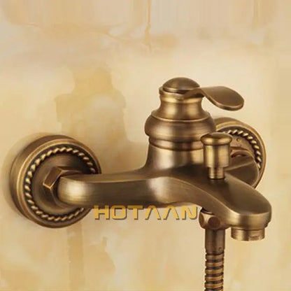 Antique brass hand held shower head kit bathroom ornate faucet