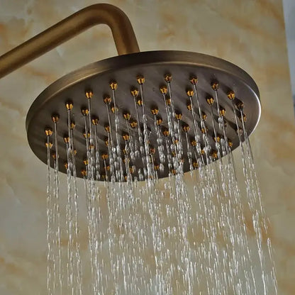 Antique brass wall mount shower faucet with rain head – bathroom
