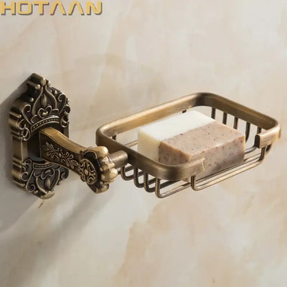 Antique brass scrollwork soap basket bathroom wall mount