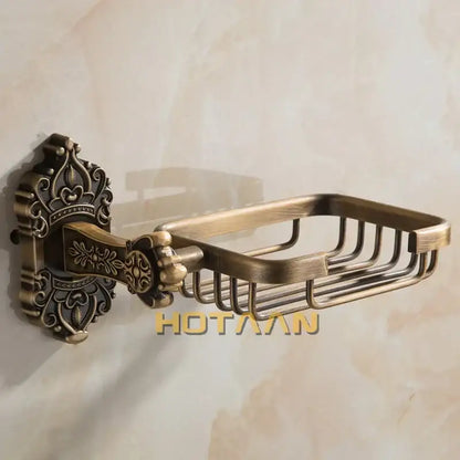 Antique brass scrollwork soap basket bathroom wall mount
