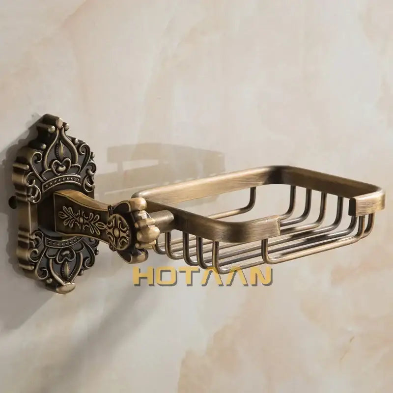 Antique brass scrollwork soap basket bathroom wall mount