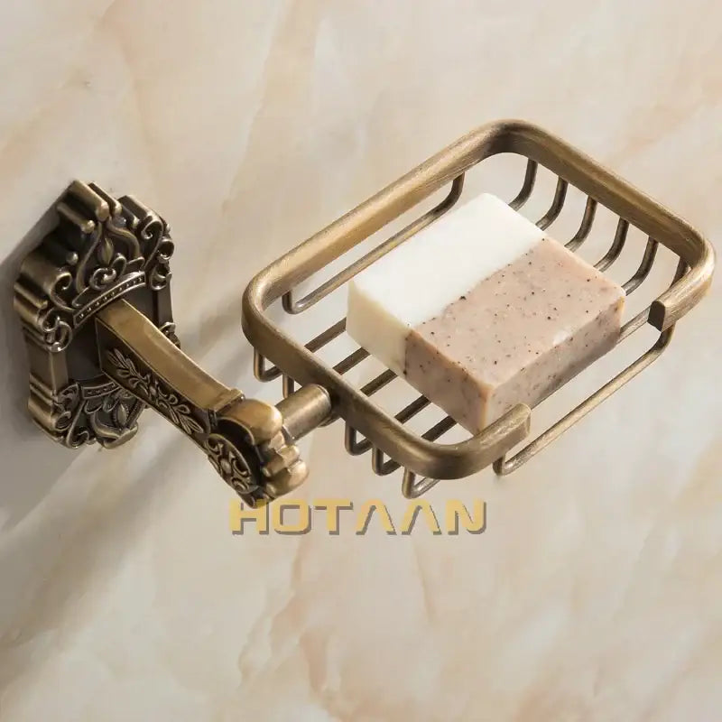 Antique brass scrollwork soap basket bathroom wall mount