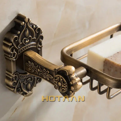 Antique brass scrollwork soap basket bathroom wall mount