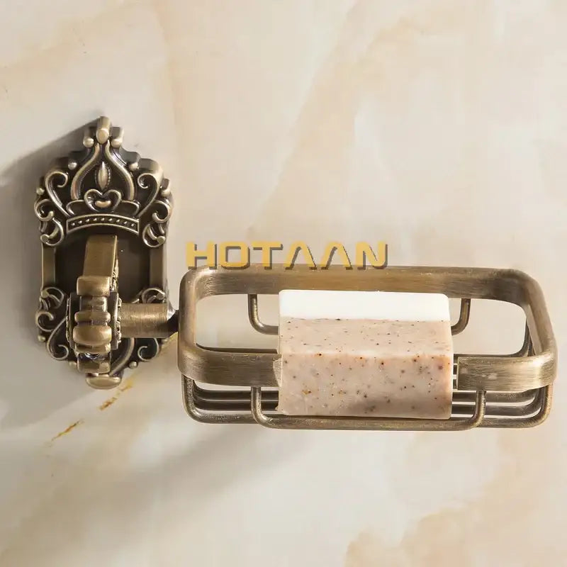 Antique brass scrollwork soap basket bathroom wall mount