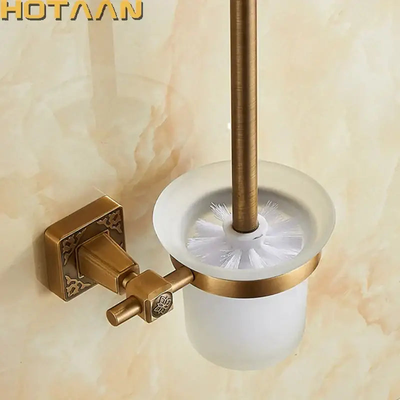 Antique brass floral toilet brush holder bathroom accessory