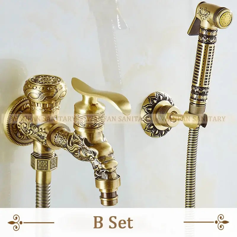 Antique dragon brass wall mounted bidet faucet bathroom shower sprayer