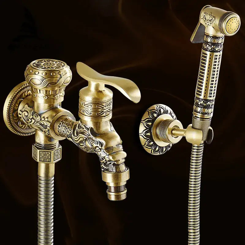 Antique dragon brass wall mounted bidet faucet bathroom shower sprayer