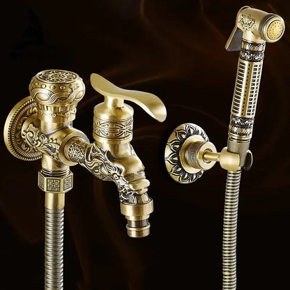 Antique dragon brass wall mounted bidet faucet bathroom shower sprayer