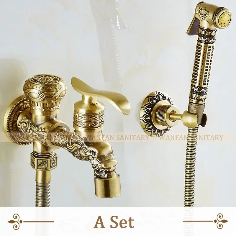 Antique dragon brass wall mounted bidet faucet bathroom shower sprayer