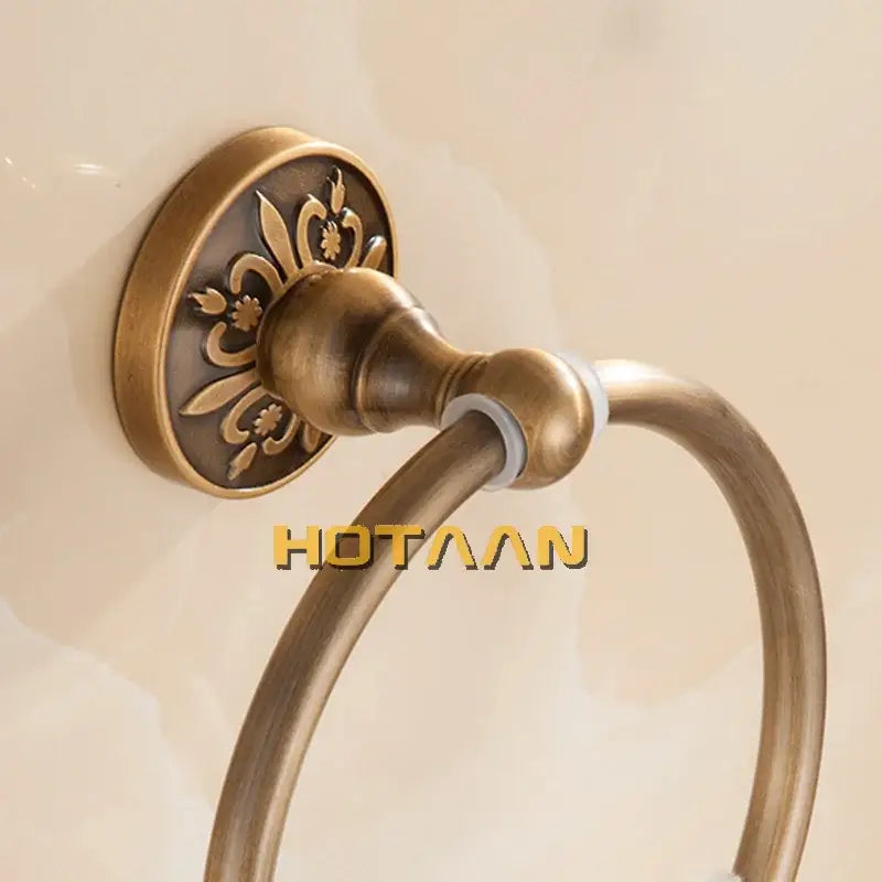 Antique brass engraved round towel holder bathroom accessory