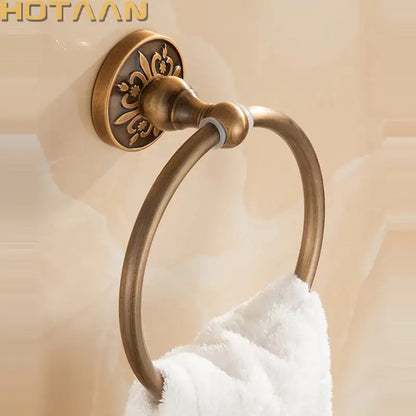 Antique brass engraved round towel holder bathroom accessory