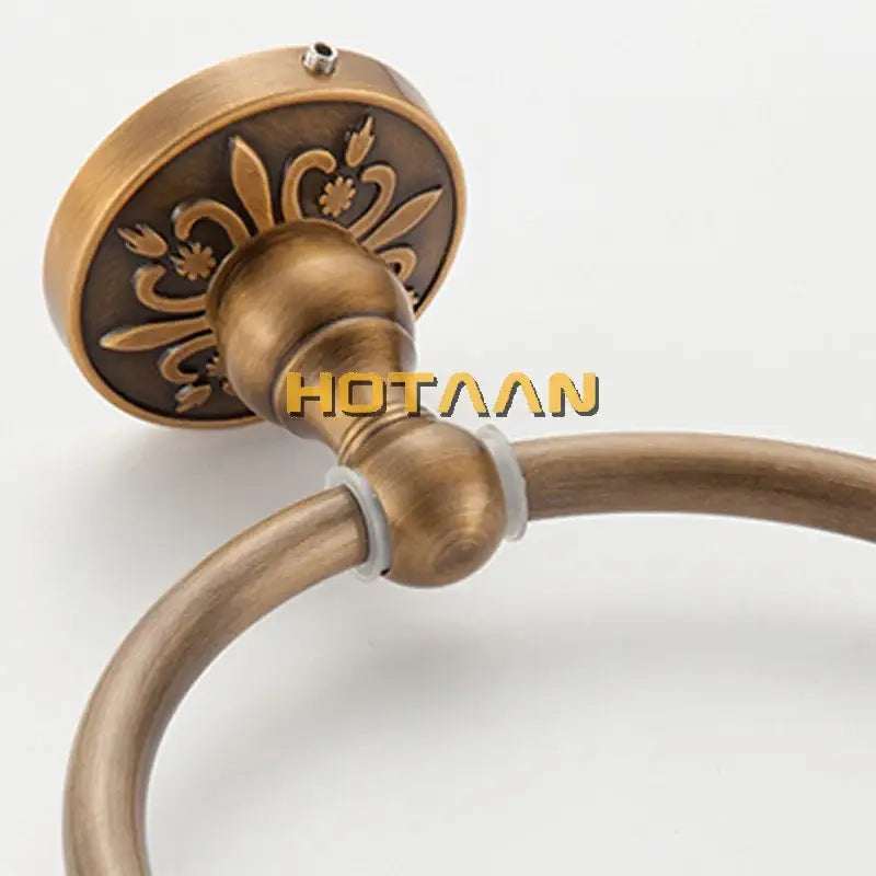 Antique brass engraved round towel holder bathroom accessory
