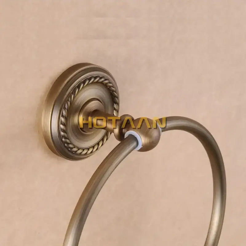 Antique brass rope twist towel ring holder for bathroom