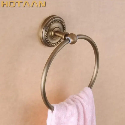 Antique brass rope twist towel ring holder for bathroom
