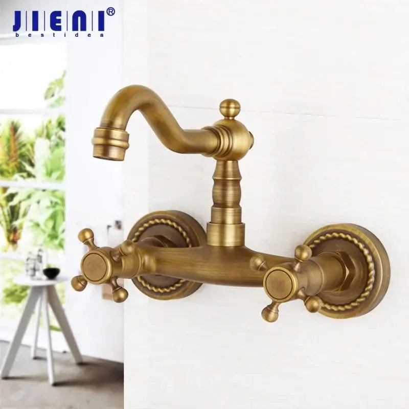 Antique brass wall mounted shower faucet bathroom mixer with rope detail