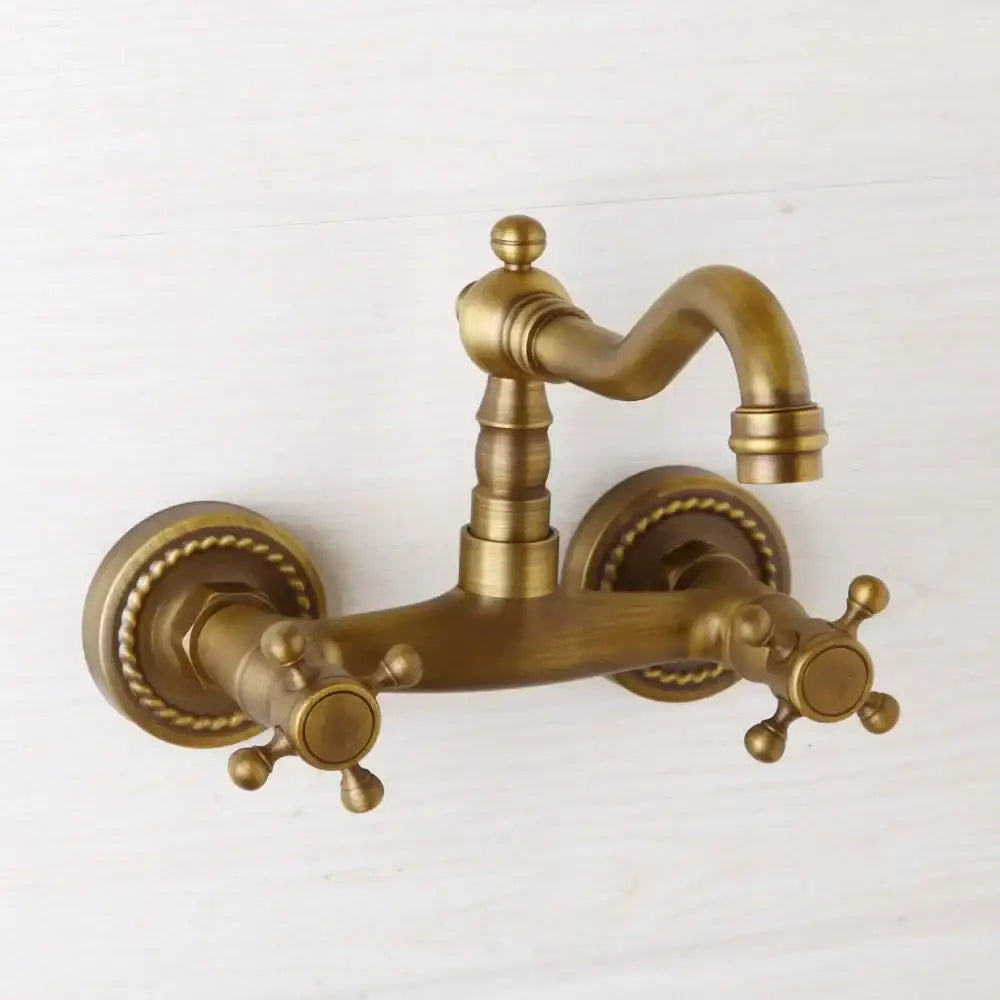 Antique brass wall mounted shower faucet bathroom mixer with rope detail