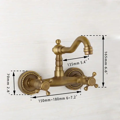 Antique brass wall mounted shower faucet bathroom mixer with rope detail