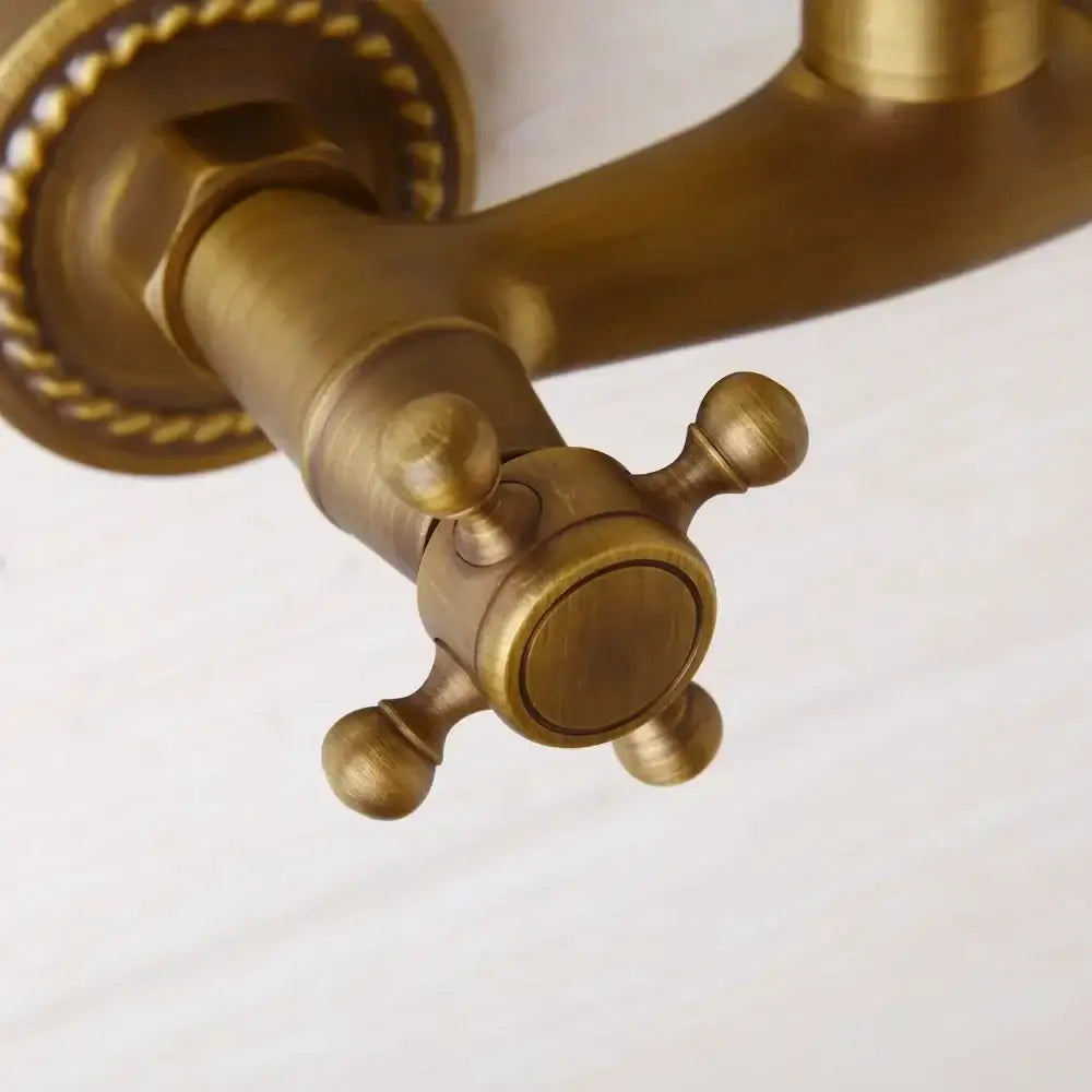 Antique brass wall mounted shower faucet bathroom mixer with rope detail