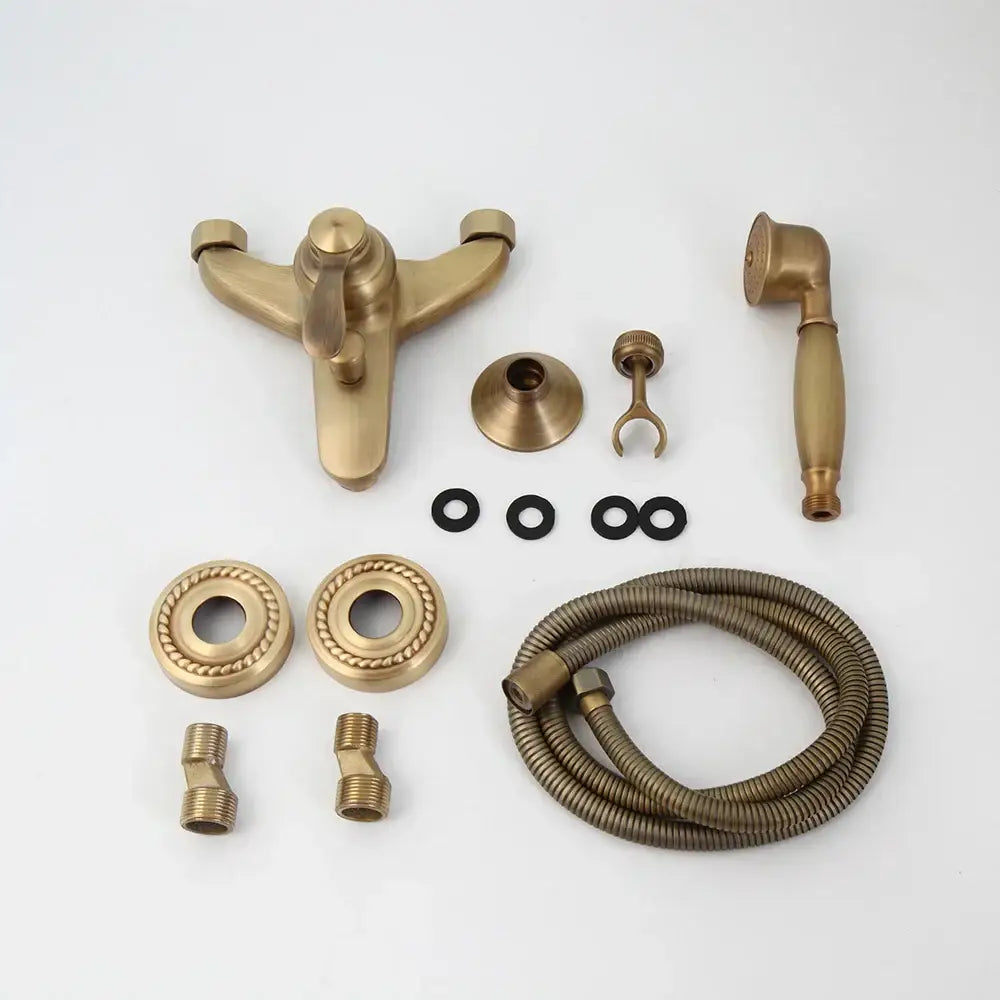 Antique brass shower faucet set bathroom ornate ceramic hand shower