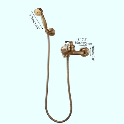 Antique brass shower faucet set bathroom ornate ceramic hand shower