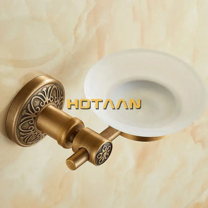 Antique brass wall mounted soap dish with frosted glass bathroom holder
