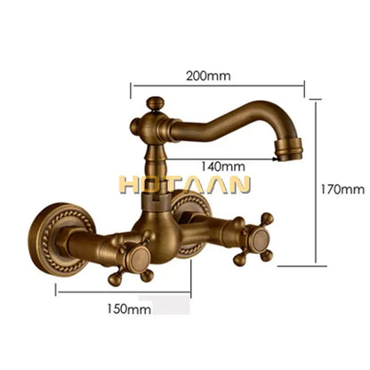 Antique brass wall mounted kitchen faucet with twisted rope detail