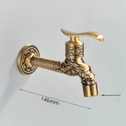 Antique brass dragon wall mounted faucet garden engraved tap