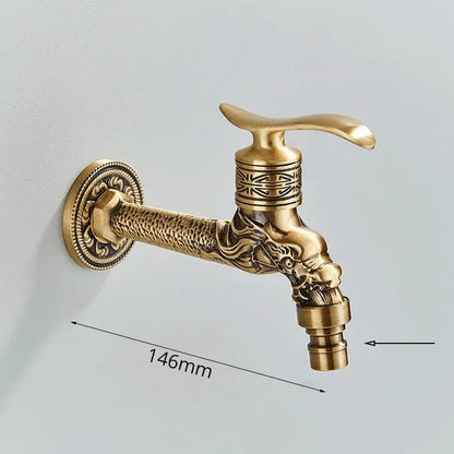 Antique brass dragon wall mounted faucet garden engraved tap