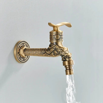 Antique brass dragon wall mounted faucet garden engraved tap