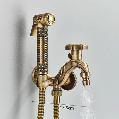 Antique brass dragon wall mounted faucet garden engraved tap