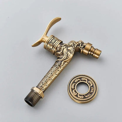 Antique brass dragon wall mounted faucet garden engraved tap