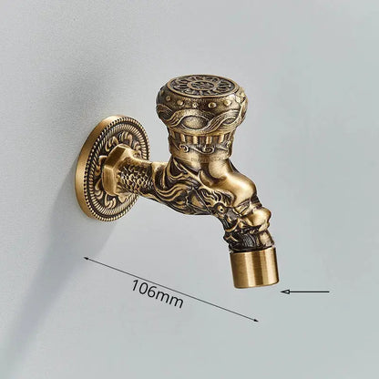 Antique brass dragon wall mounted faucet garden engraved tap
