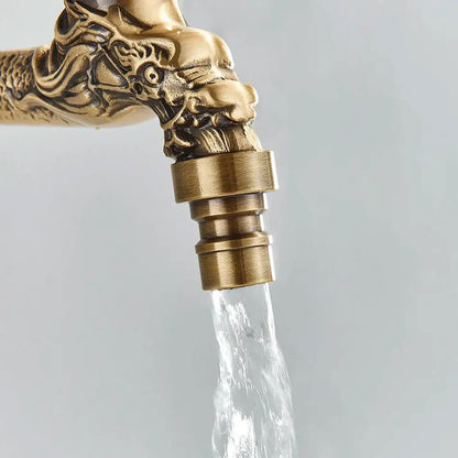 Antique brass dragon wall mounted faucet garden engraved tap