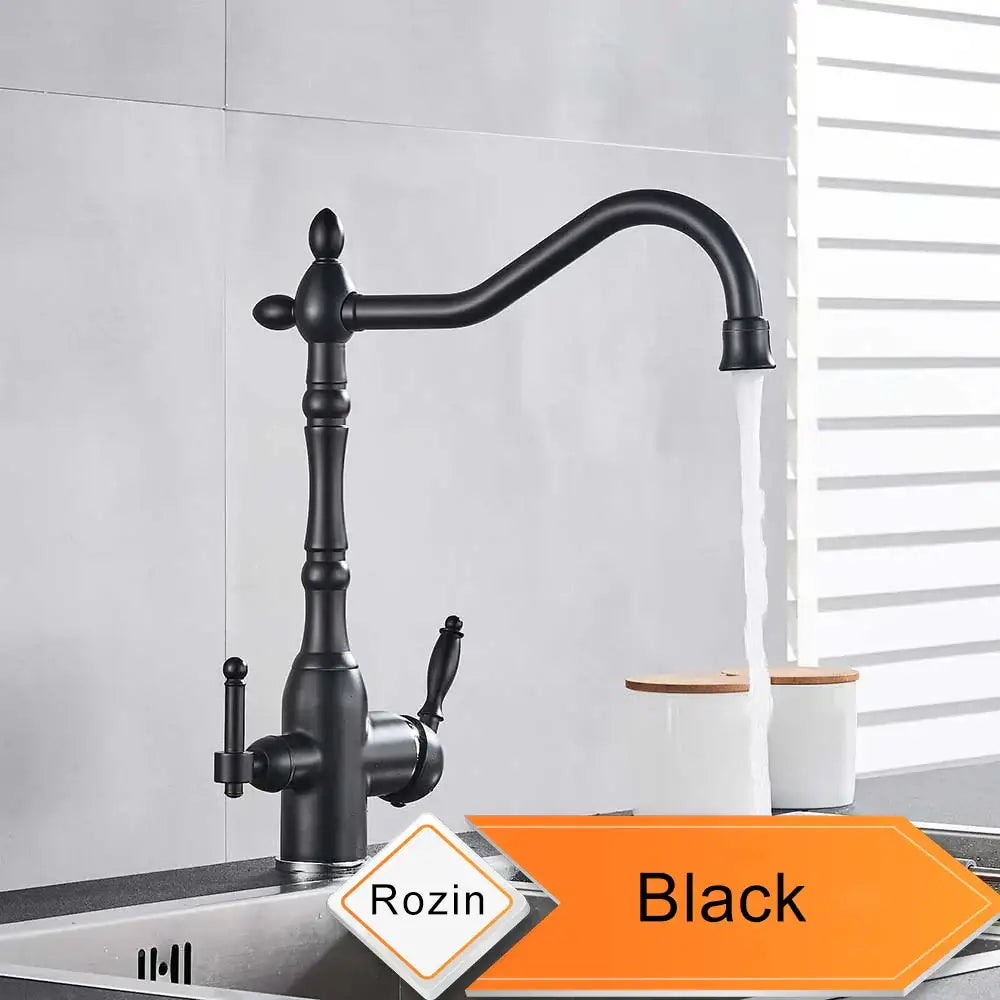 Antique brass water filtration kitchen faucet with ornate design