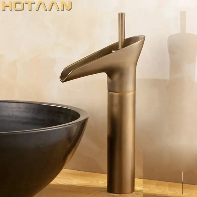 Antique brass waterfall basin faucet mixer for bathroom sink