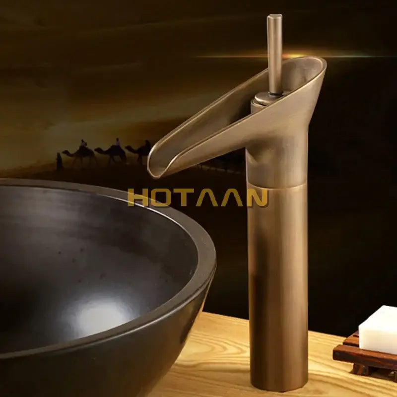Antique brass waterfall basin faucet mixer for bathroom sink