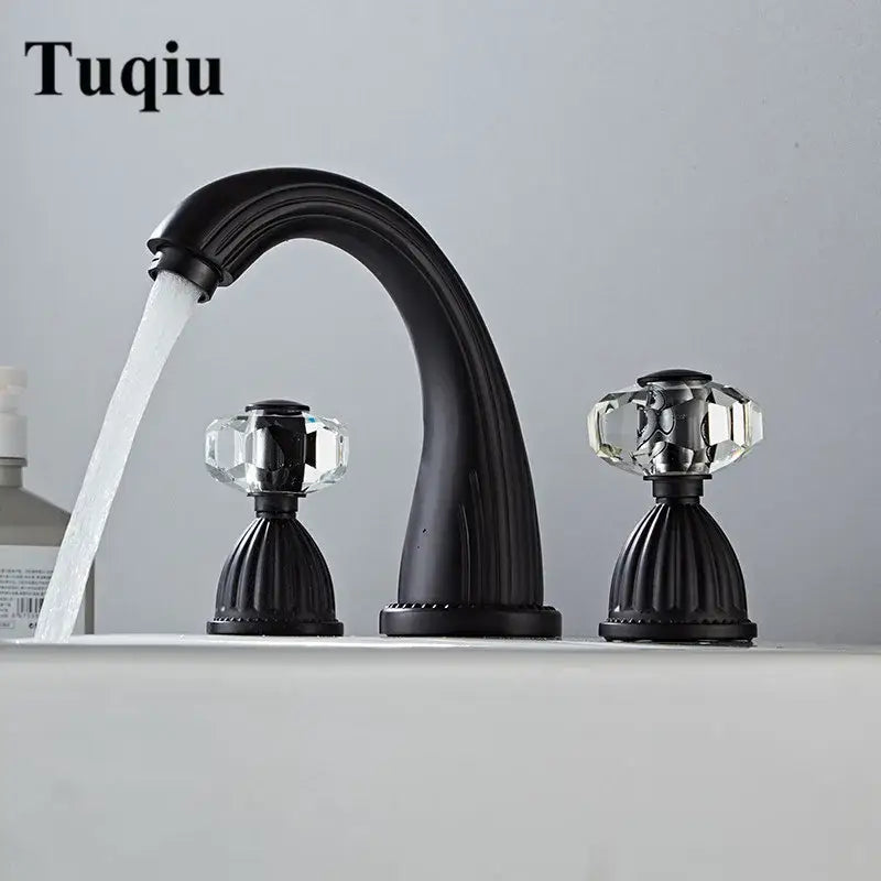 Antique bronze crystal widespread basin faucet bathroom hot cold mixer