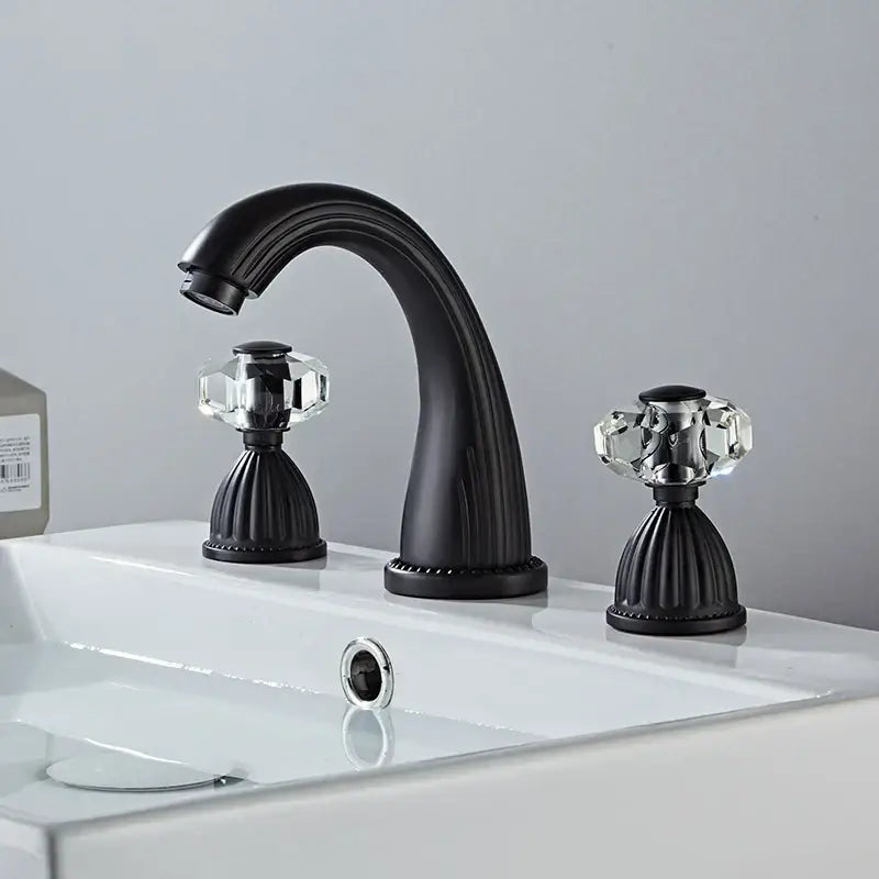 Antique bronze crystal widespread basin faucet bathroom hot cold mixer
