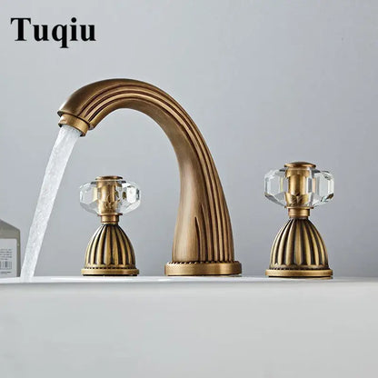 Antique bronze crystal widespread basin faucet bathroom hot cold mixer