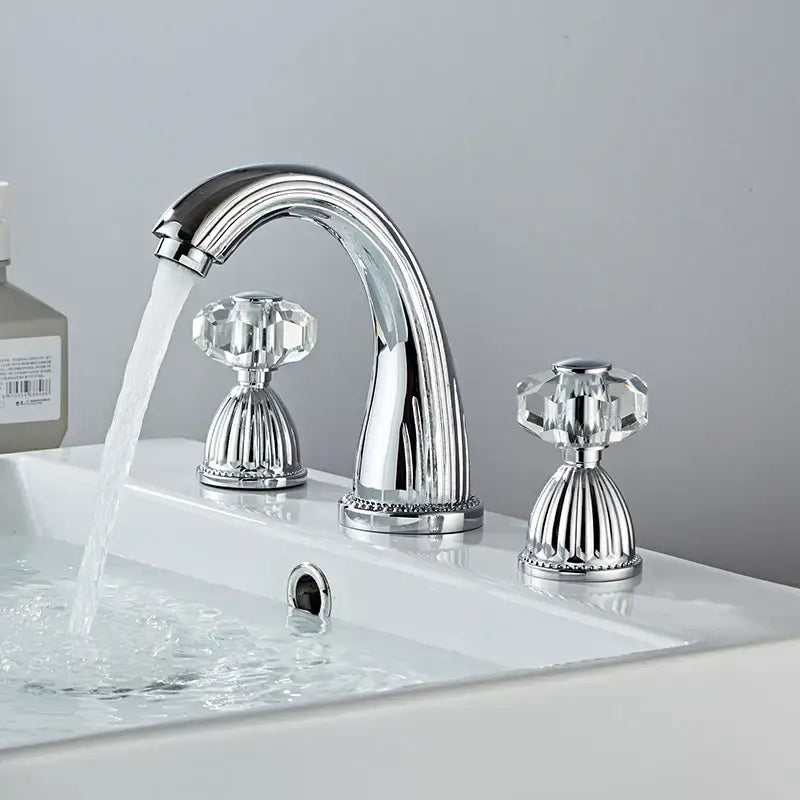 Antique bronze crystal widespread basin faucet bathroom hot cold mixer