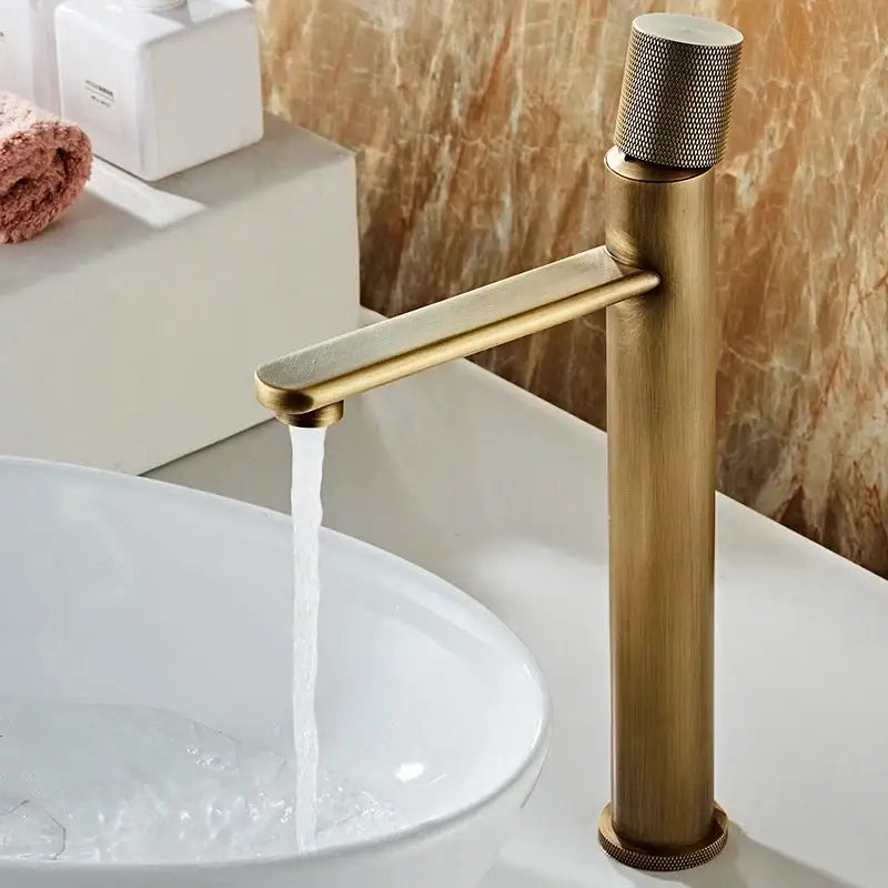 Modern antique bronze basin faucet bathroom knurled brass mixer tap