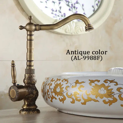 Antique bronze basin faucet with ornate detailing for bathroom