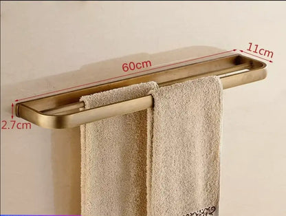 Modern antique bronze bathroom accessory set with towel rack and brush