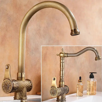 Antique bronze ornate diamond pattern bathroom sink faucet
