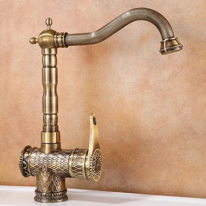 Antique bronze ornate diamond pattern bathroom sink faucet