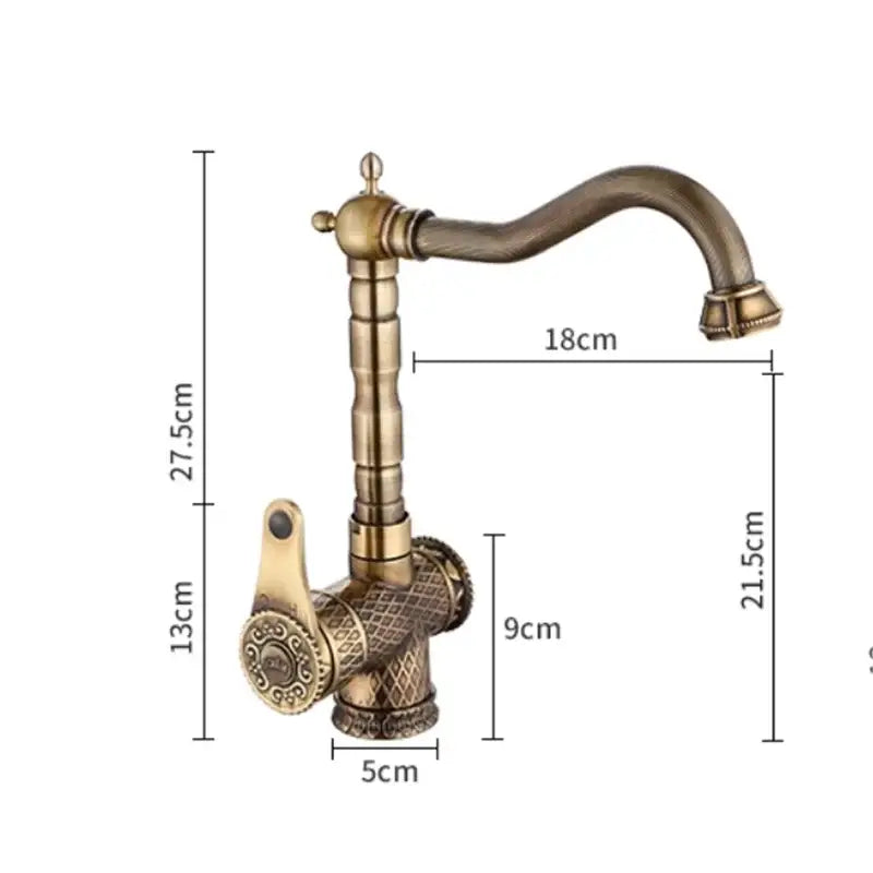 Antique bronze ornate diamond pattern bathroom sink faucet
