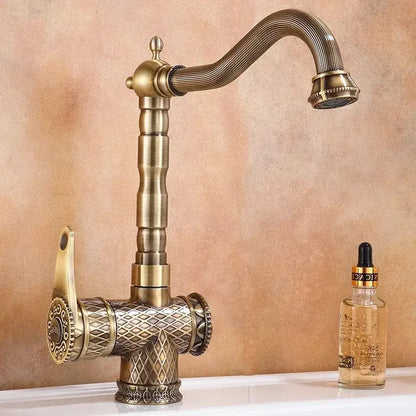 Antique bronze ornate diamond pattern bathroom sink faucet